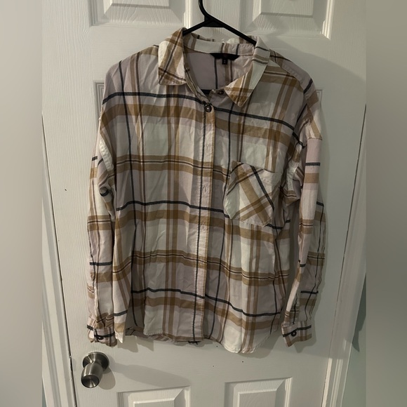 Nobo plaid long sleeve casual comfy loose fitting button up collar top - Picture 2 of 9